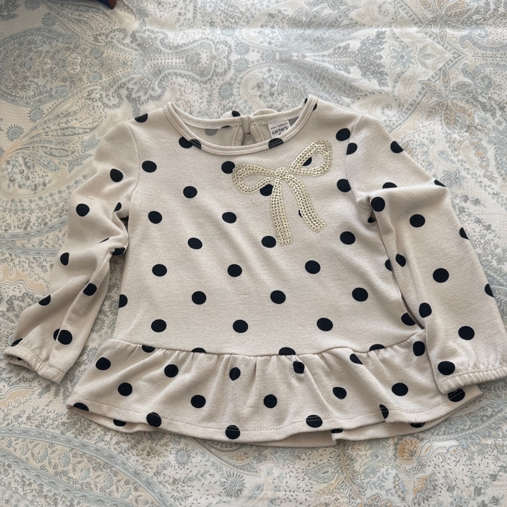 Carter's Cream and Black Polka Dot Peplum Top